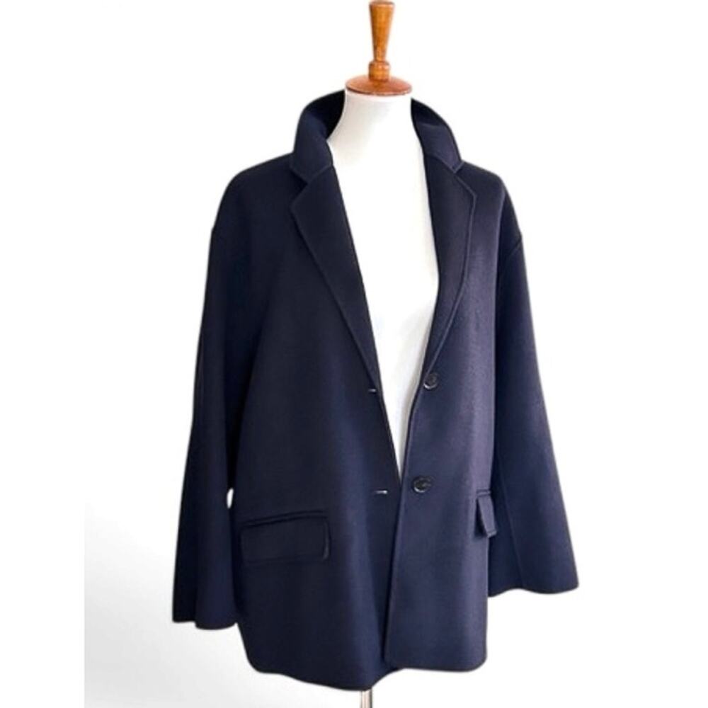Navy Relaxed Wool Blend Coat, Size M-L Zara, excellent